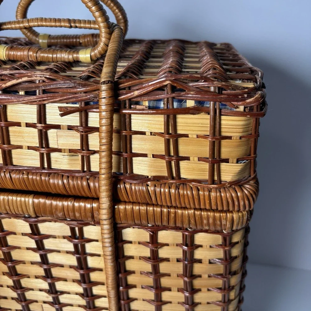 Pierre Cardin Polished Wicker Picnic Basket Vintage 1994  7.5 in x‎ 13 in